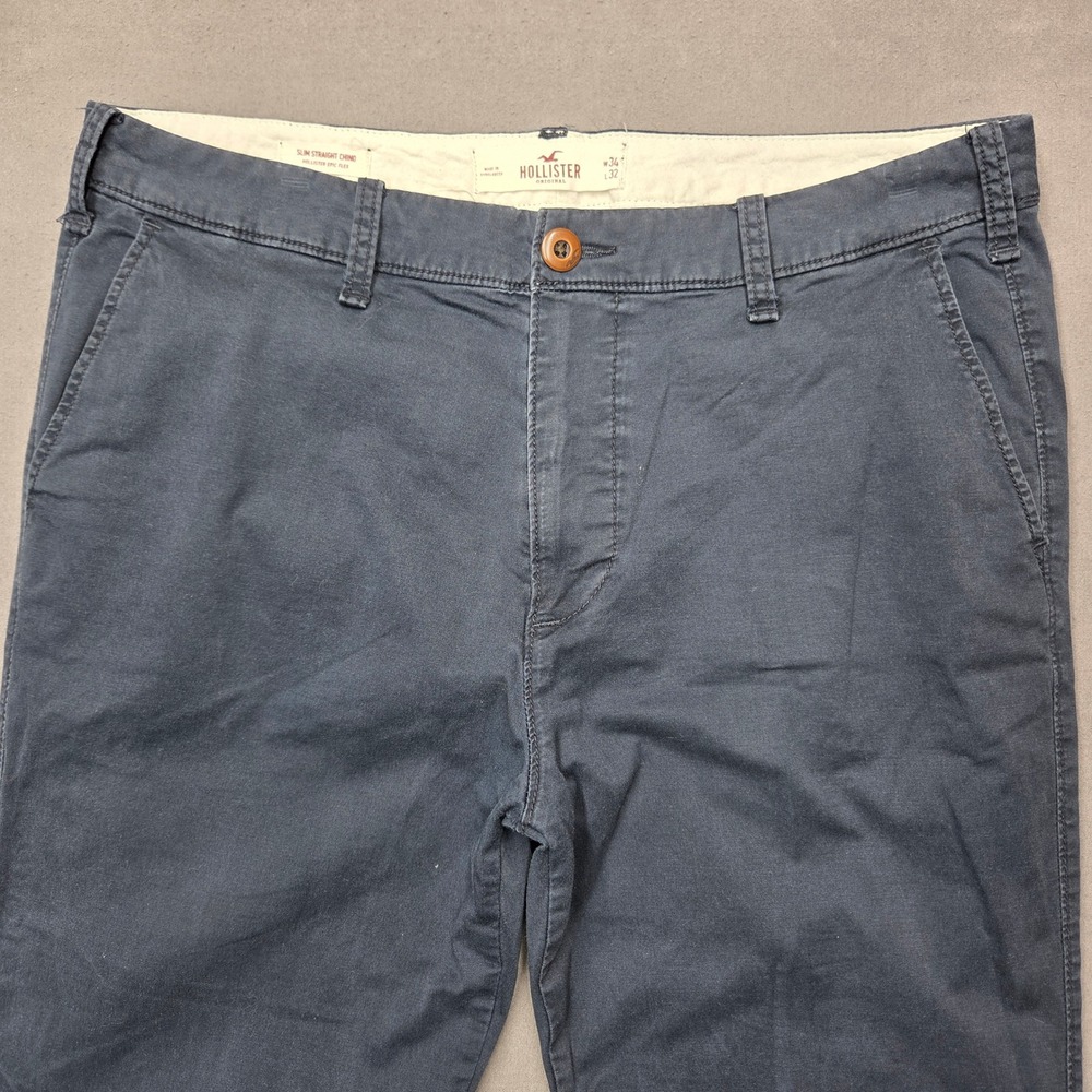 Hollister Mens 34x32 Slim Straight Chino Pants Navy Blue Epic Flex 3F5758
